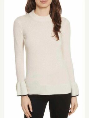 Veronica Beard Ivory Crewneck Sweater with Flared Cuffs